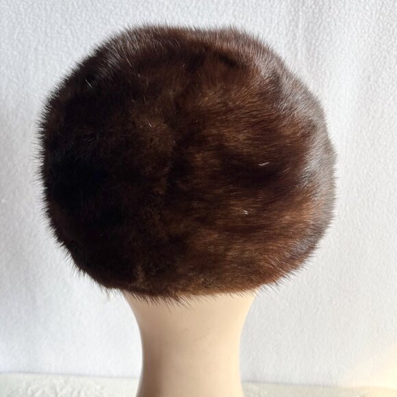1950s 1960s Brown Mink Pillbox Style Hat Bonwit Teller - Picture 4 of 11